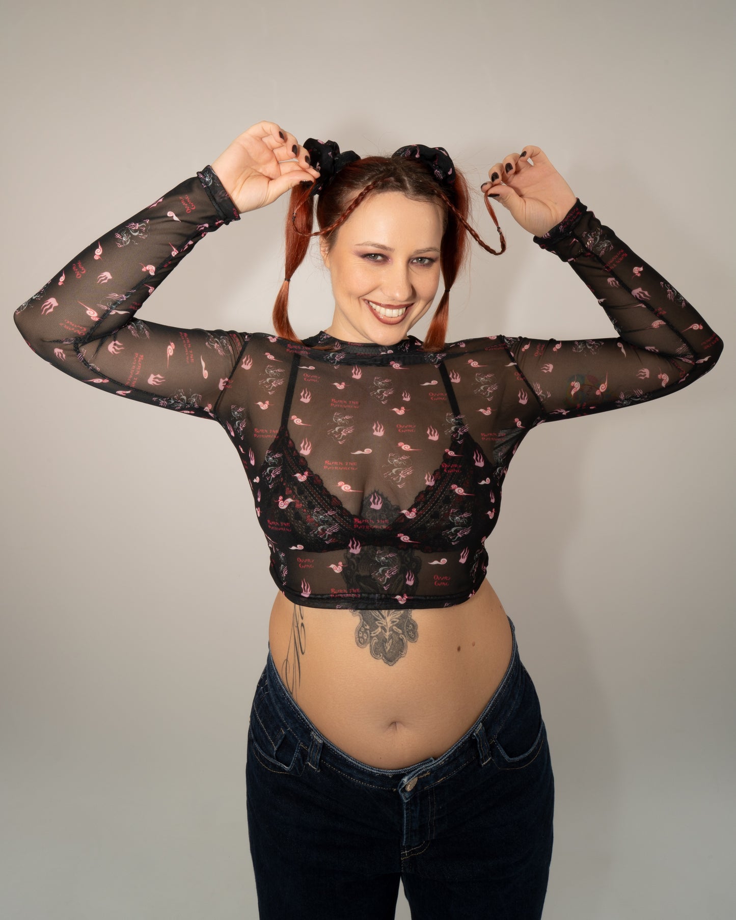 Dragon Print - Black Mesh Top
