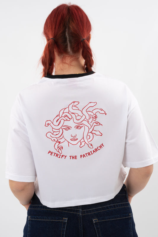 Petrify The Patriarchy  - White Crop T-Shirt