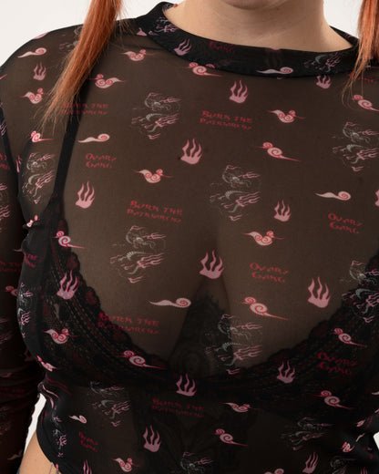 Dragon Print - Black Mesh Top