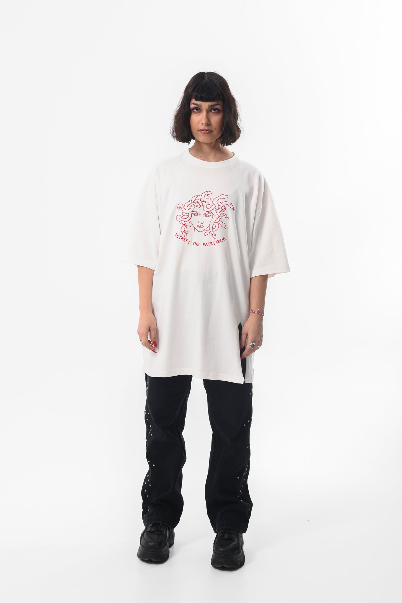 Petrify the Patriarchy -  White Slit Tshirt
