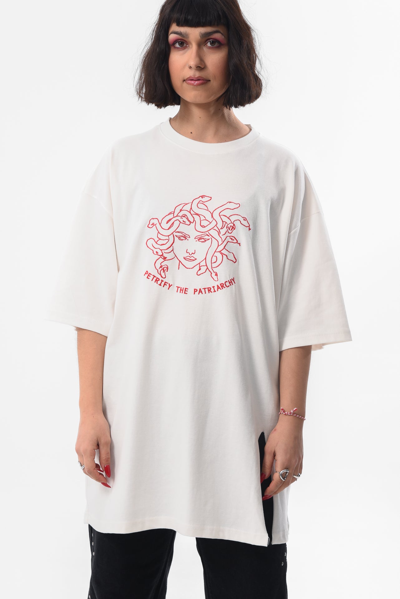 Petrify the Patriarchy -  White Slit Tshirt