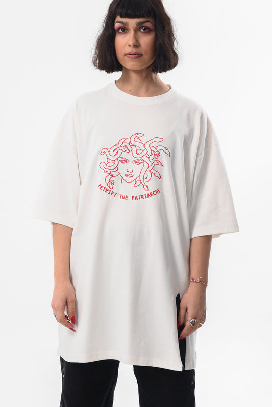 Petrify the Patriarchy -  White Slit Tshirt