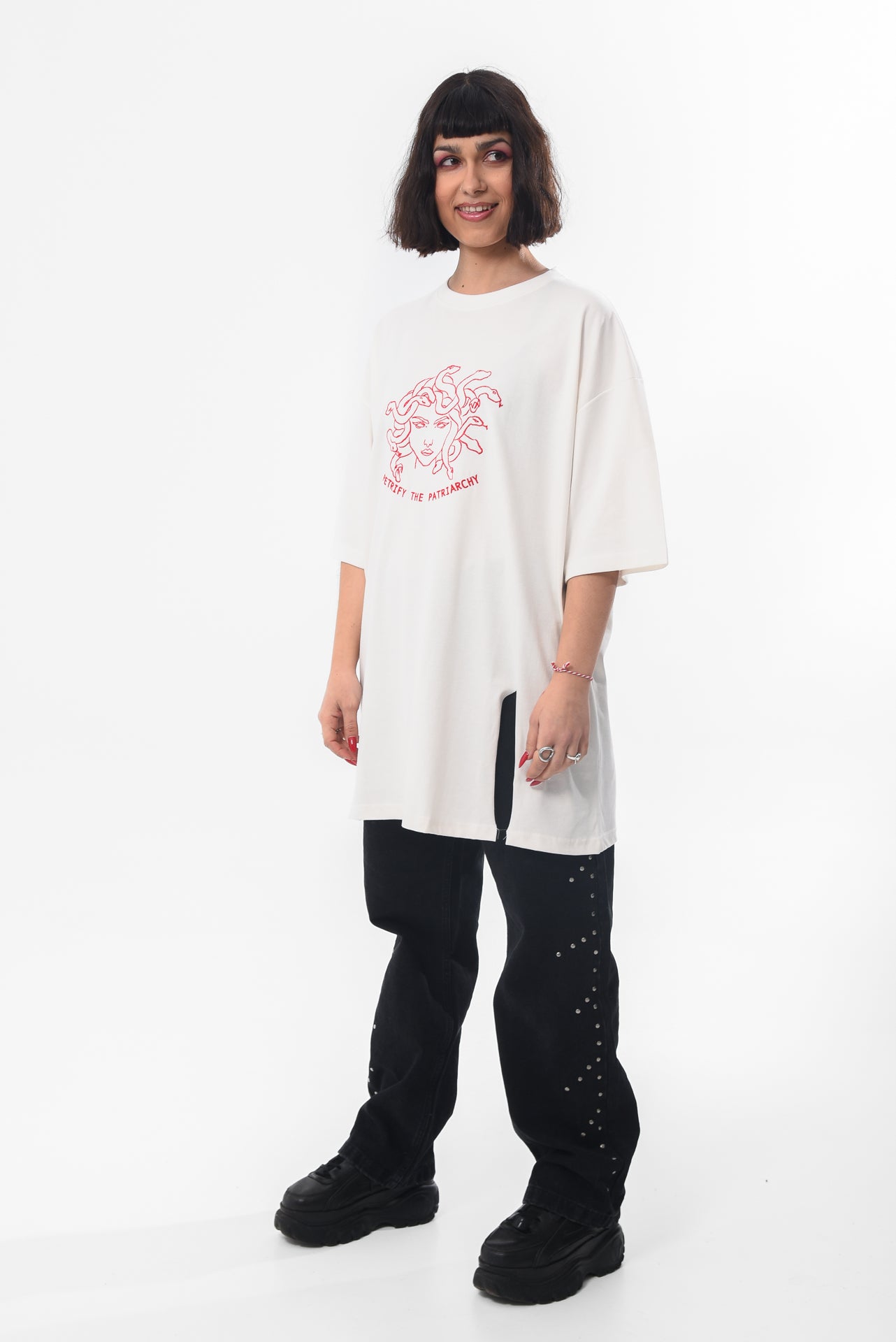 Petrify the Patriarchy -  White Slit Tshirt