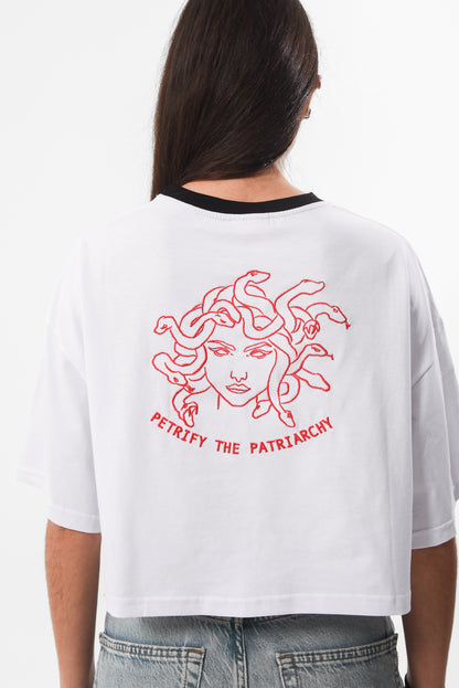 Petrify the Patriarchy -  White Crop Tshirt