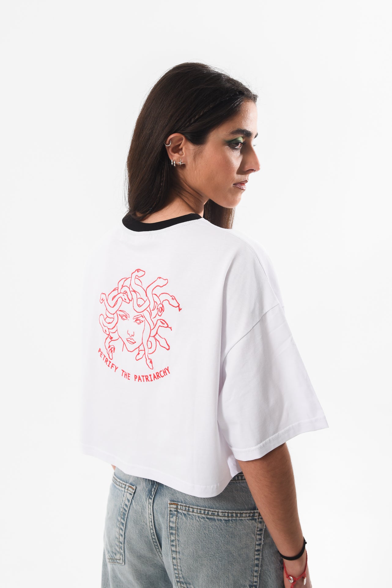 Petrify the Patriarchy -  White Crop Tshirt