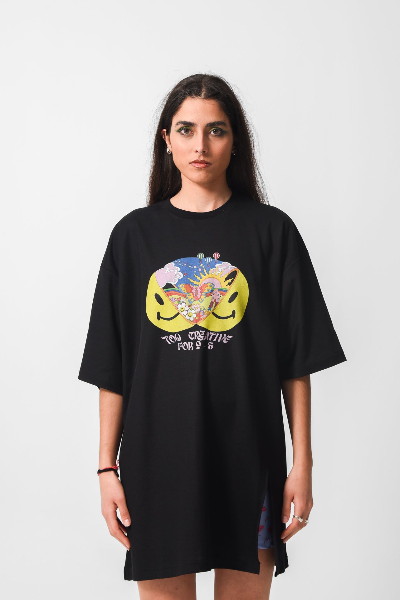Too Creative - Black Slit Tshirt