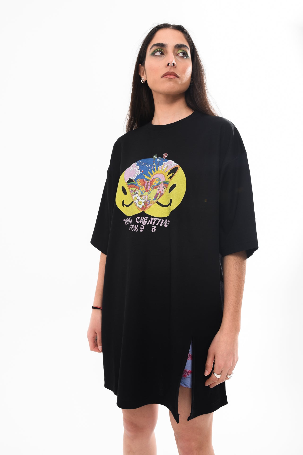 Too Creative - Black Slit Tshirt