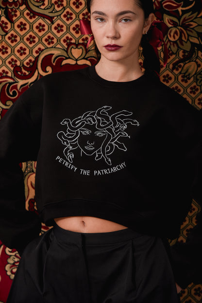 Petrify the Patriarchy - Black Crop Hoodie