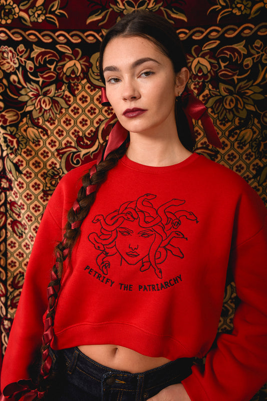 Petrify the Patriarchy - Red Crop Hoodie