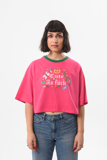 Cute AF -  Fuchsia Crop Tshirt