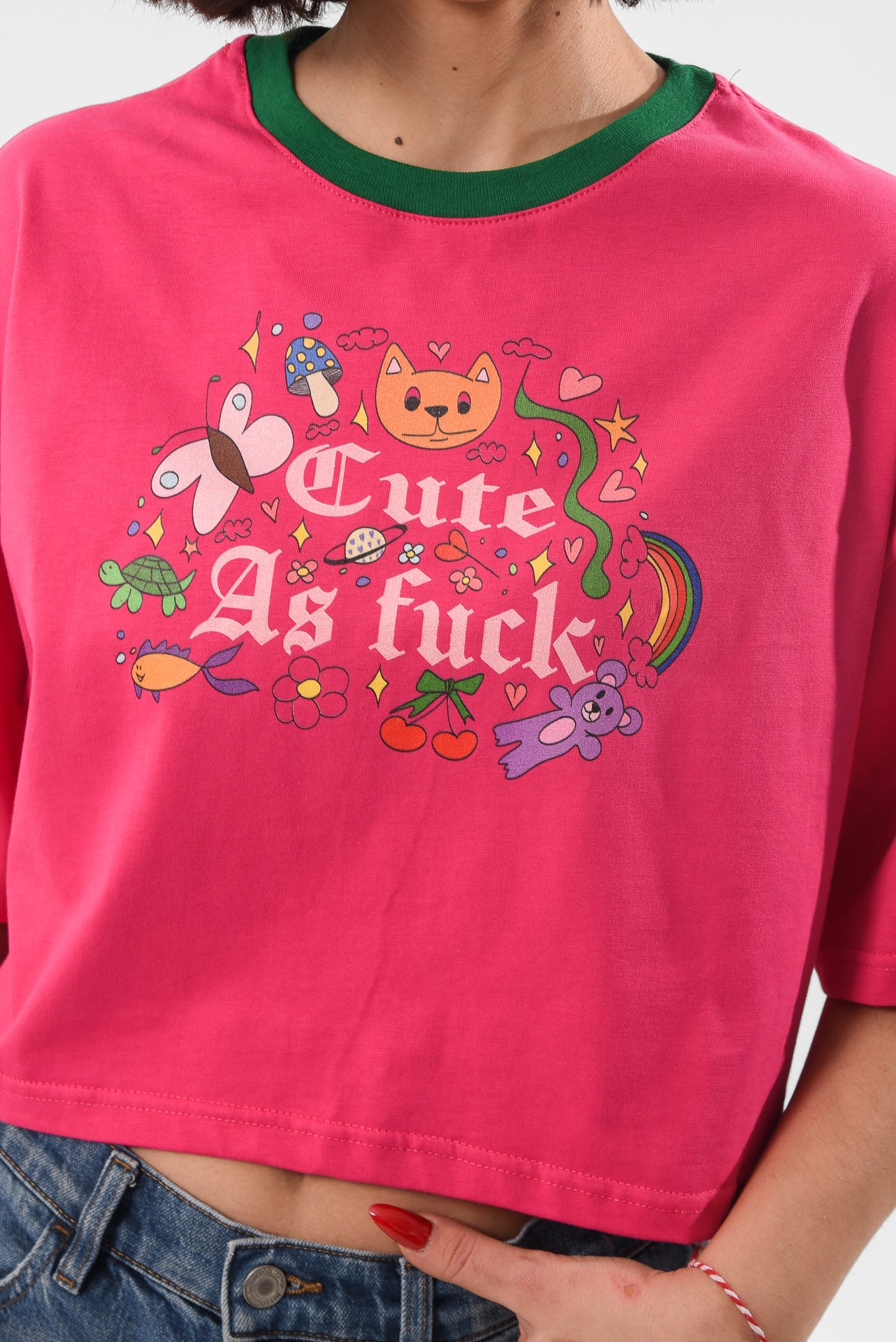 Cute AF -  Fuchsia Crop Tshirt