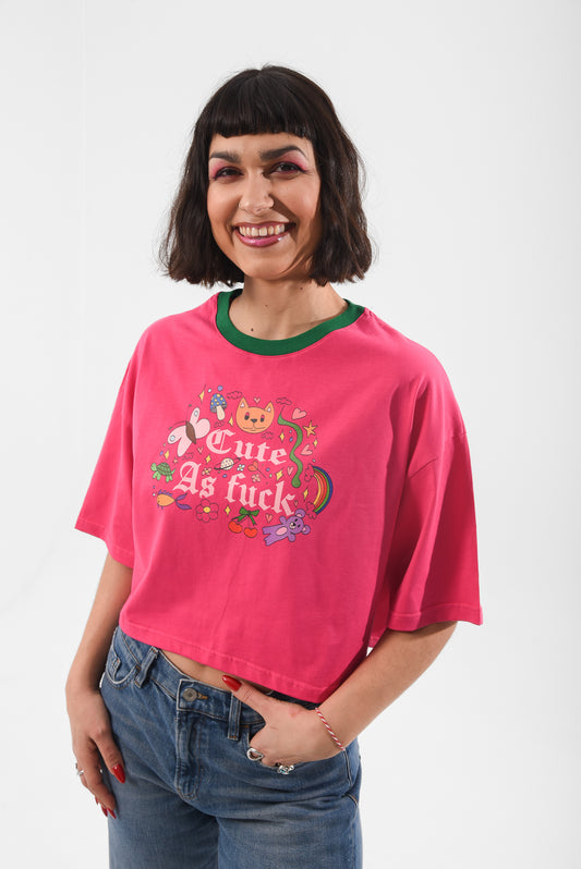 Cute AF -  Fuchsia Crop Tshirt