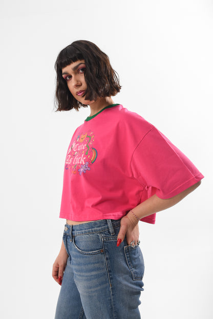 Cute AF -  Fuchsia Crop Tshirt